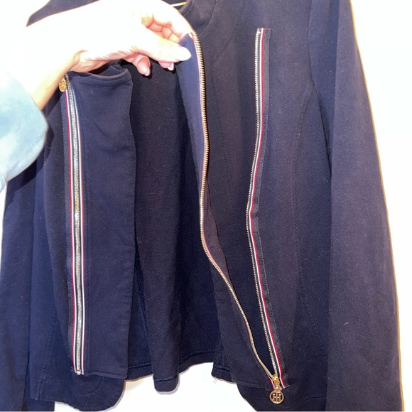 Tommy Hilfiger Navy Zip Front Jacket Gold Logo Details Size L - Picture 4 of 8